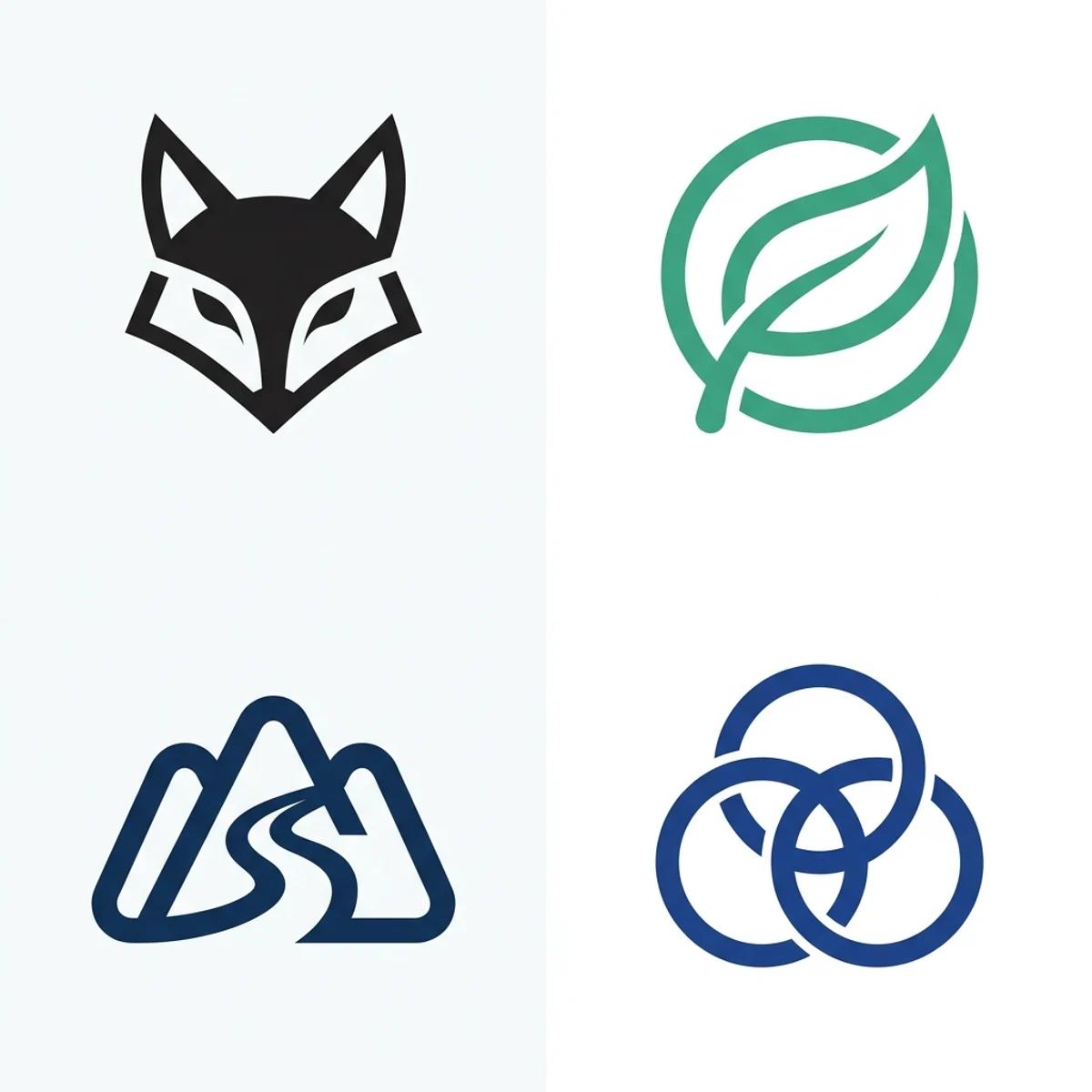 A grid of four clean modern abstract logo symbol marks on white