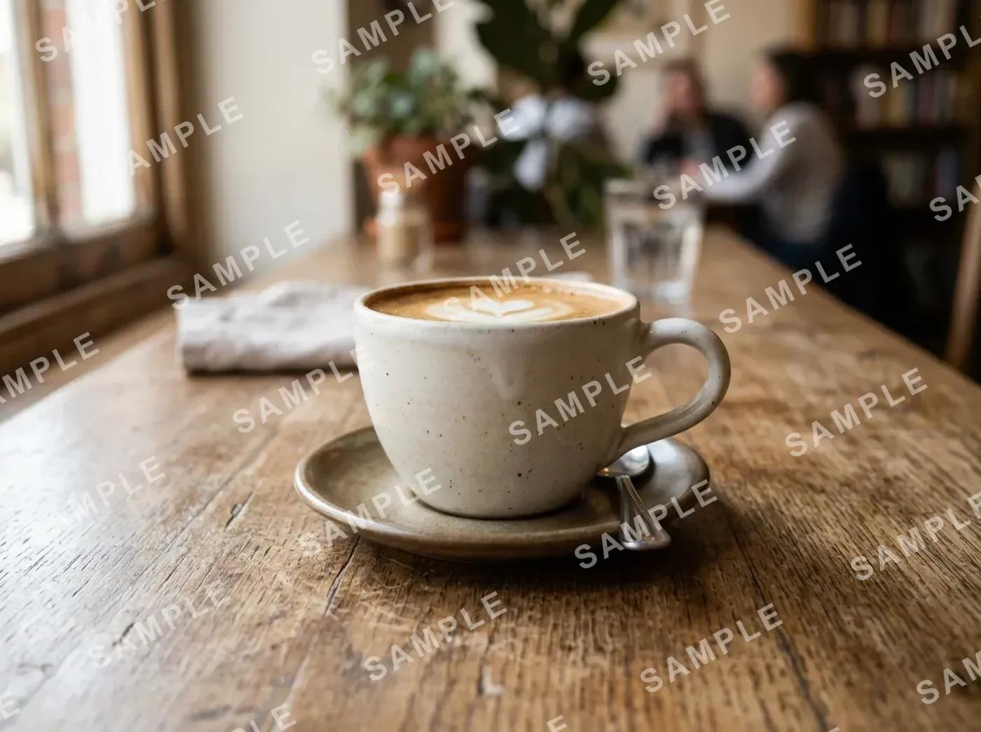 A stock-style coffee cup photo with a faint diagonal watermark band across it, loaded into the watermark remover
