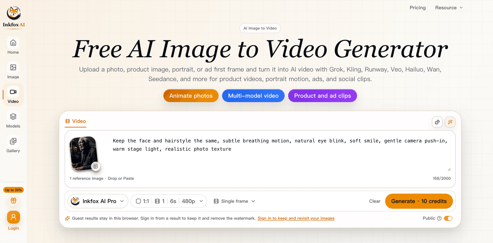 The motion prompt filled in, with the model, aspect ratio, and duration options visible