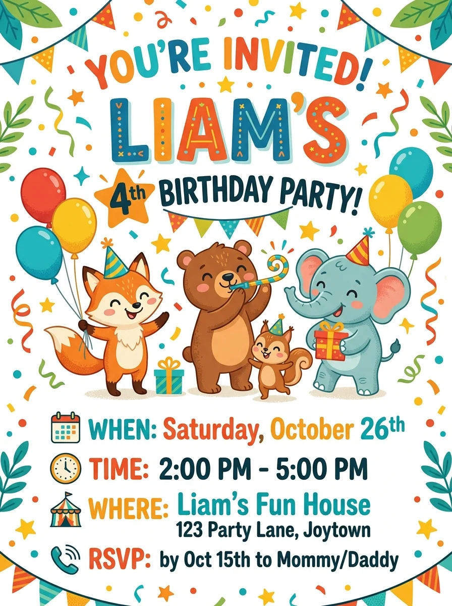 Cartoon birthday invitation example