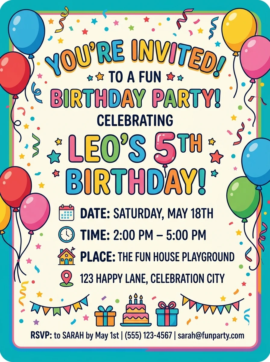 Kids fun birthday invitation example