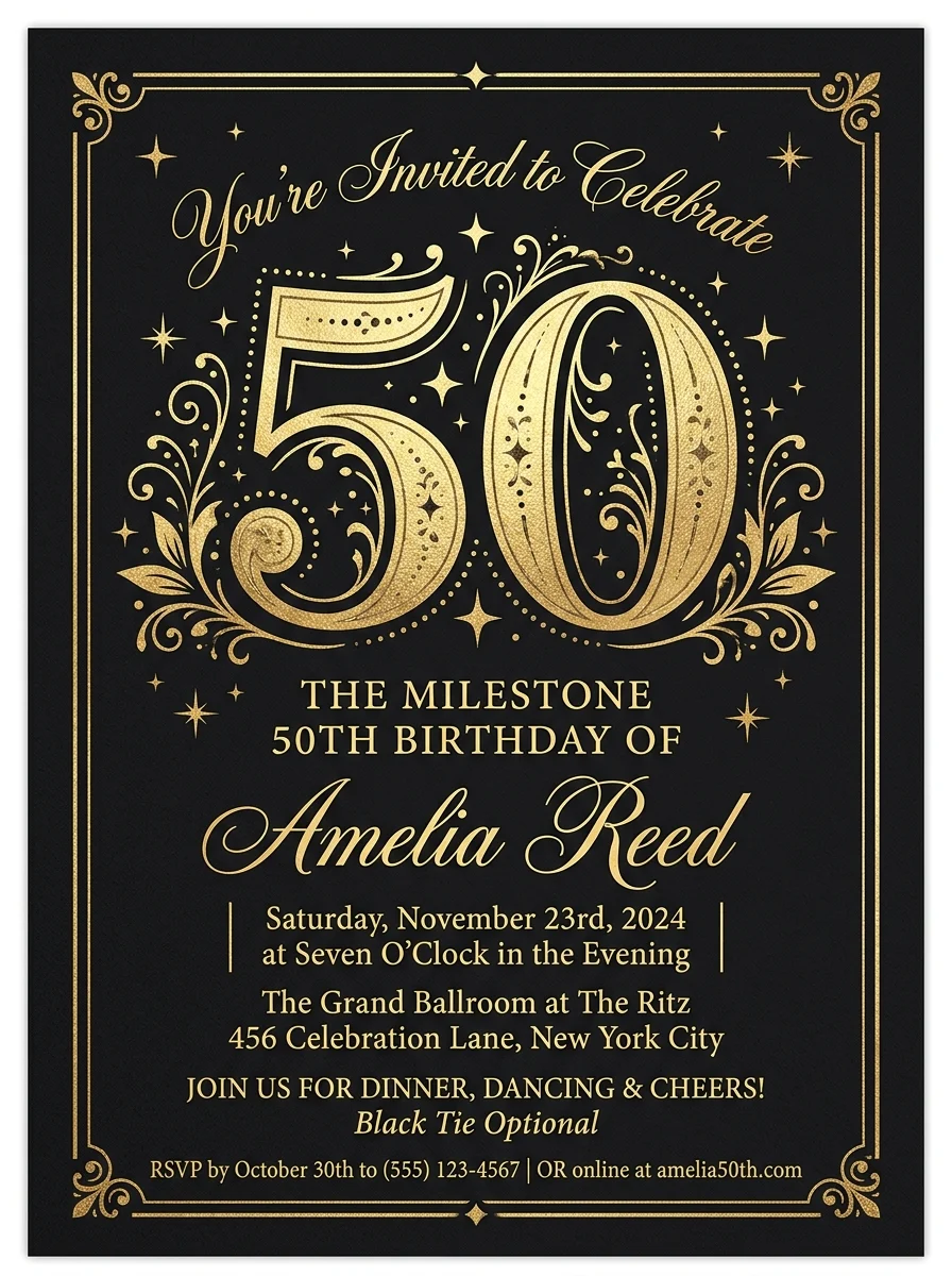 Milestone gold birthday invitation example