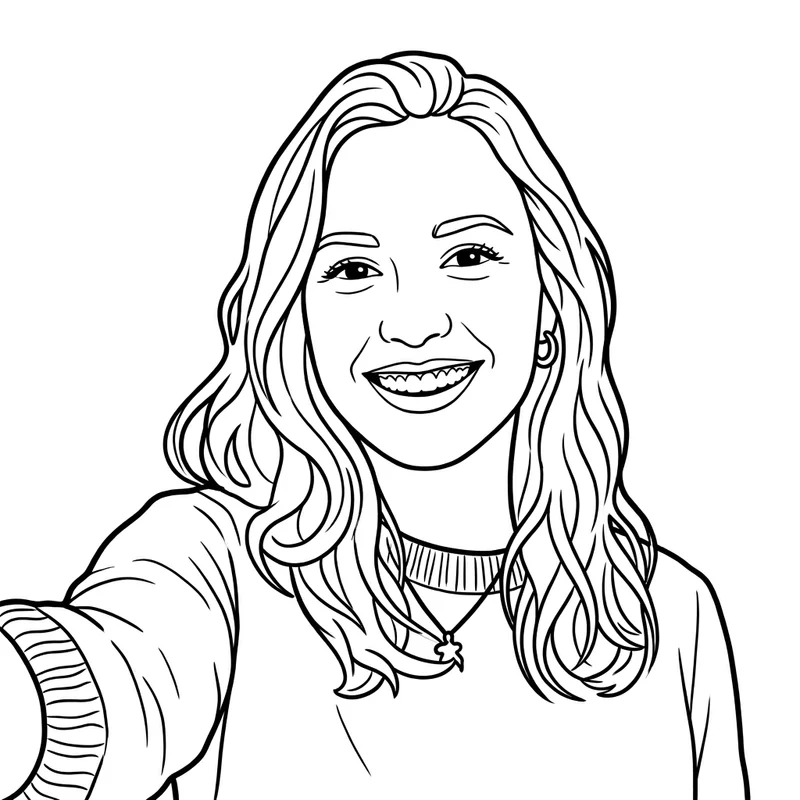 Selfie coloring page line art