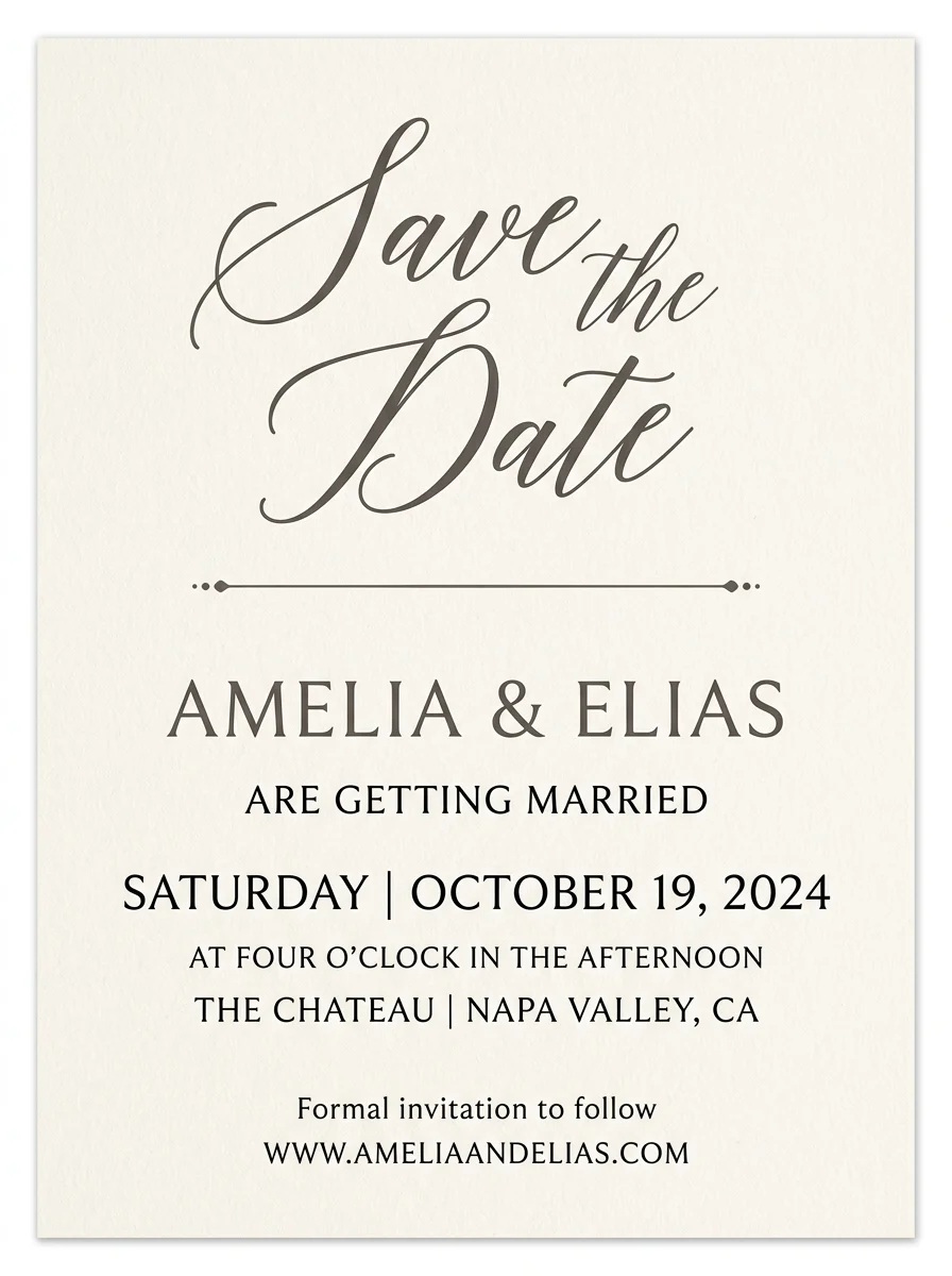 Modern script save the date example