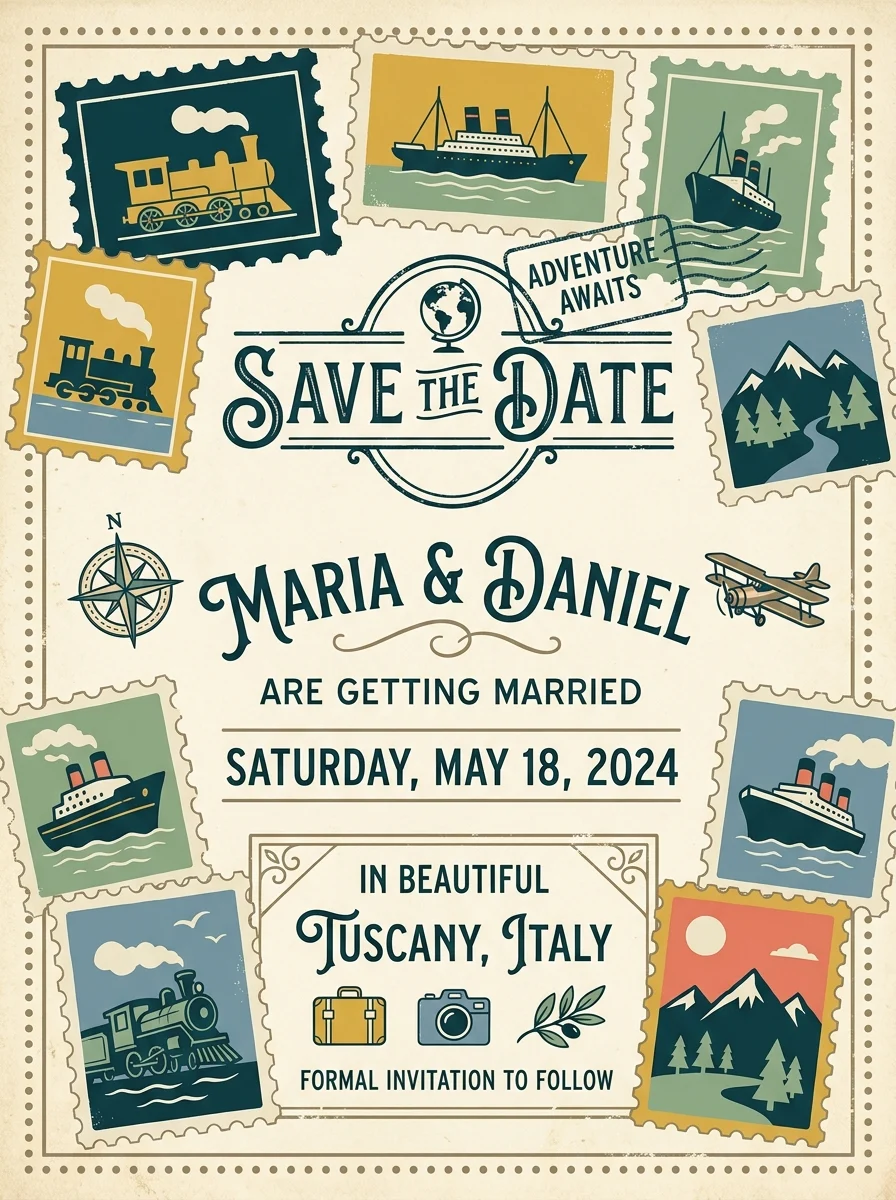 Vintage stamp save the date example