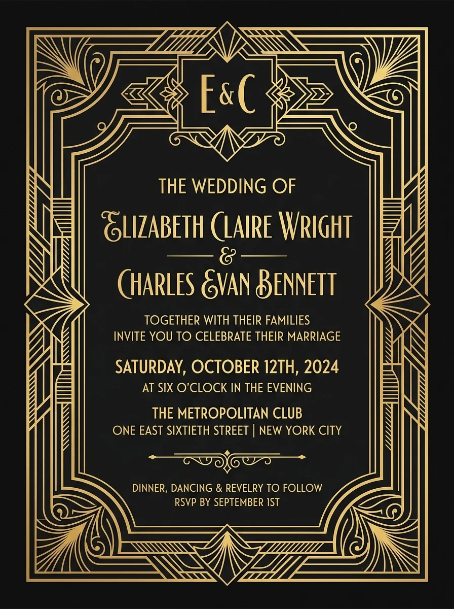 Art deco wedding invitation example