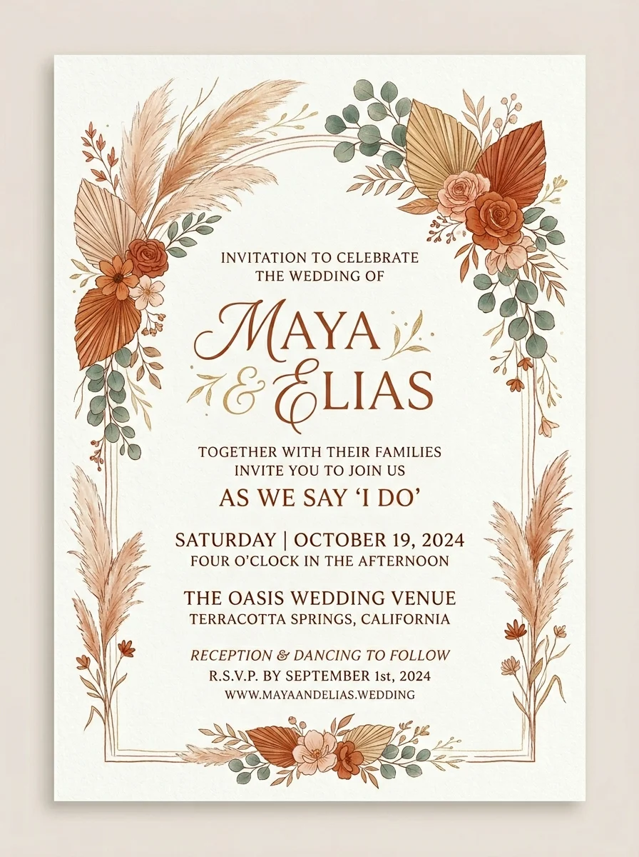 Boho wedding invitation example