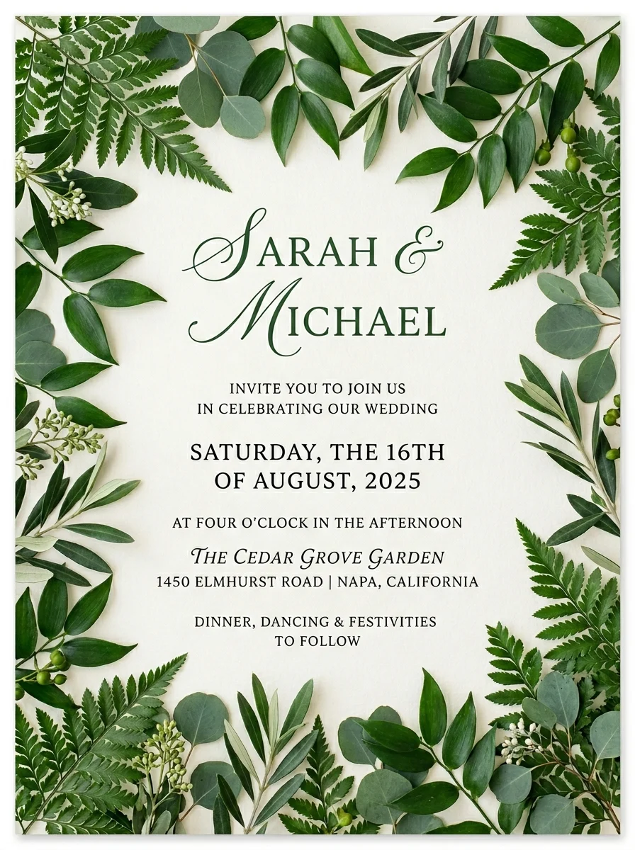 Botanical greenery wedding invitation example