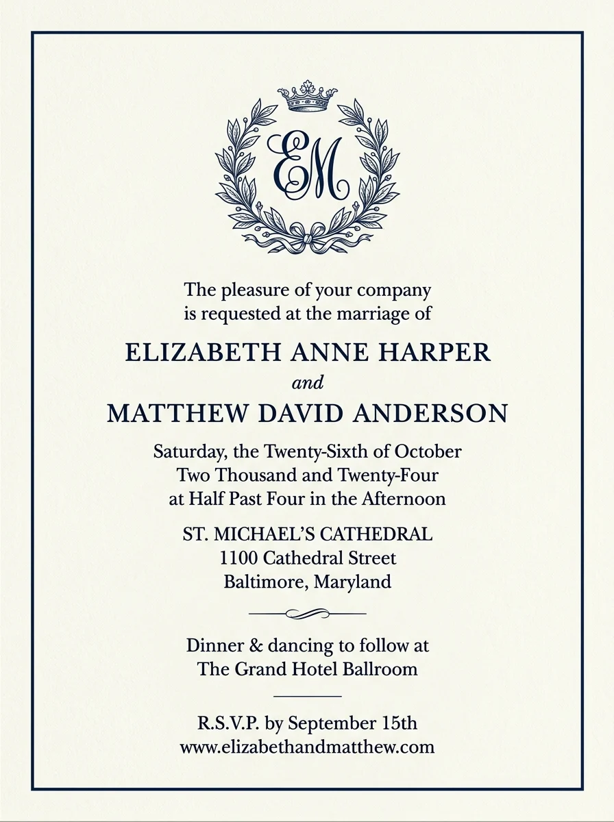 Classic elegant wedding invitation example