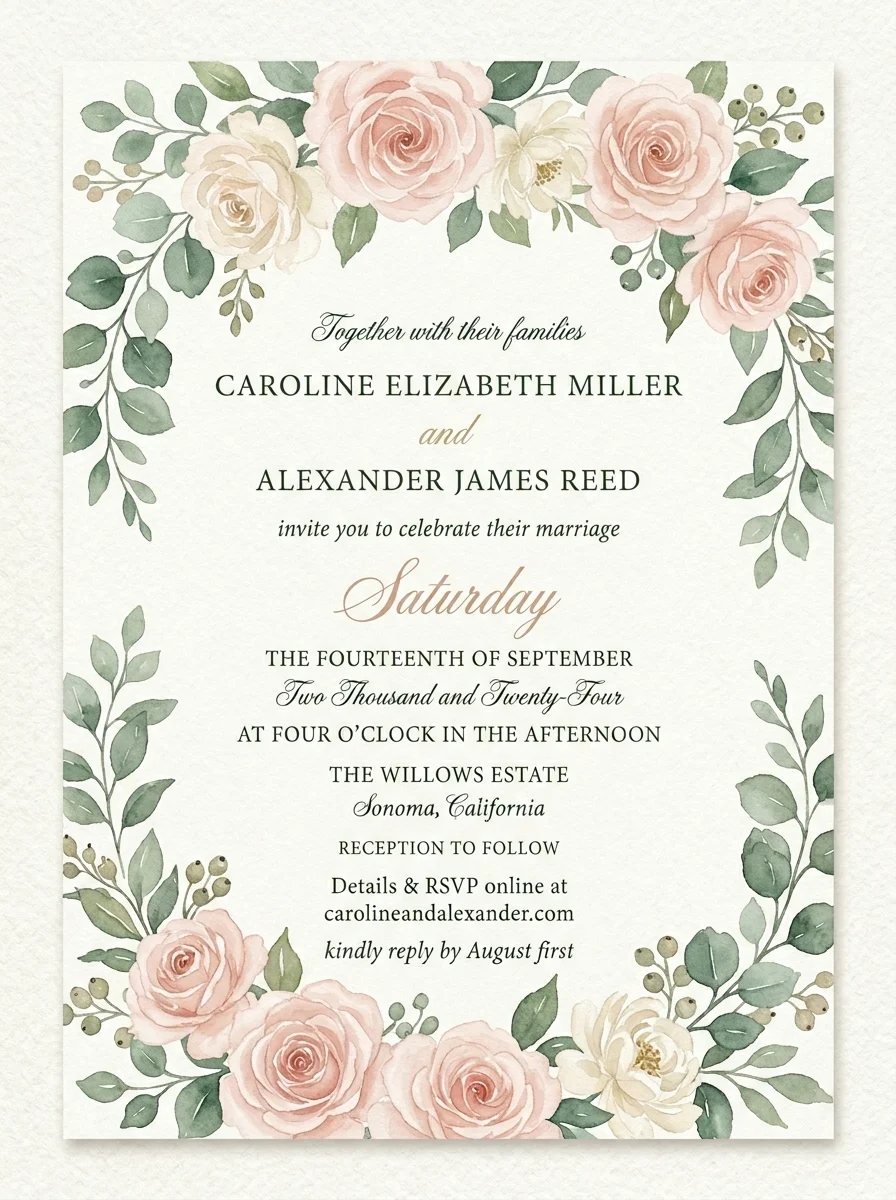 Floral wedding invitation example