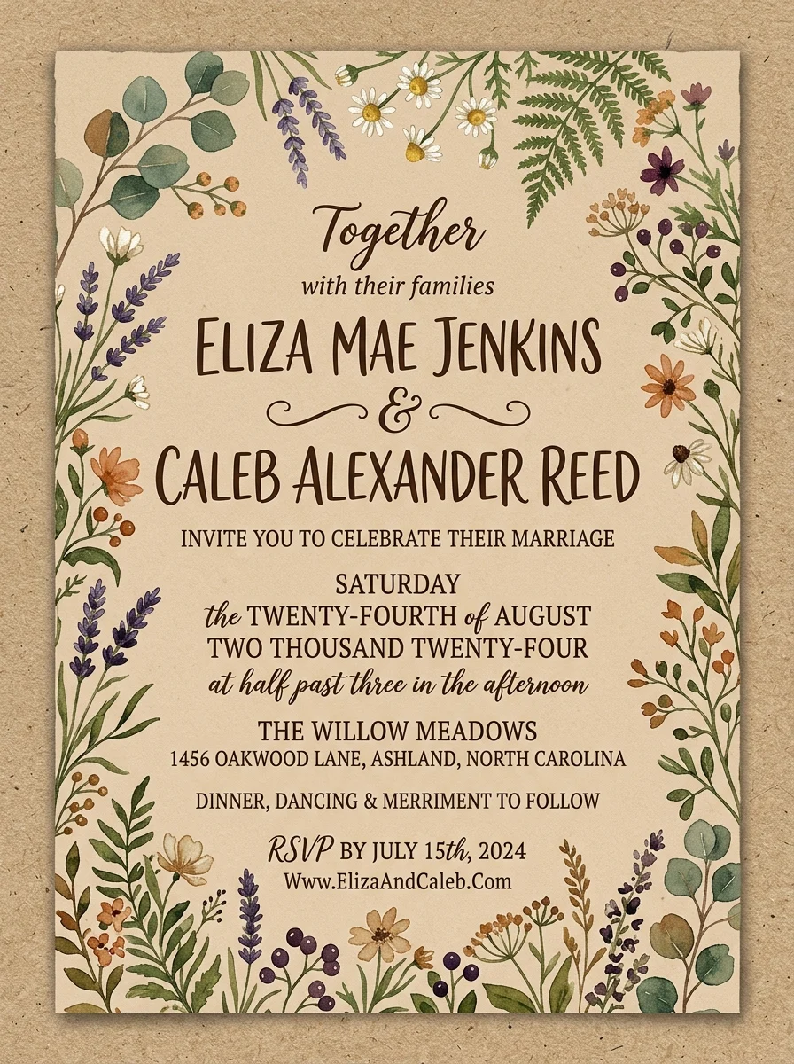 Rustic kraft wedding invitation example
