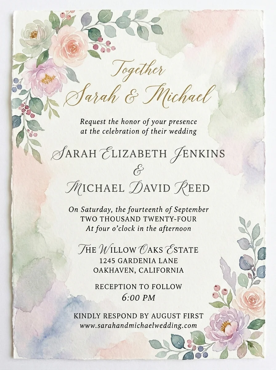Watercolor wedding invitation example