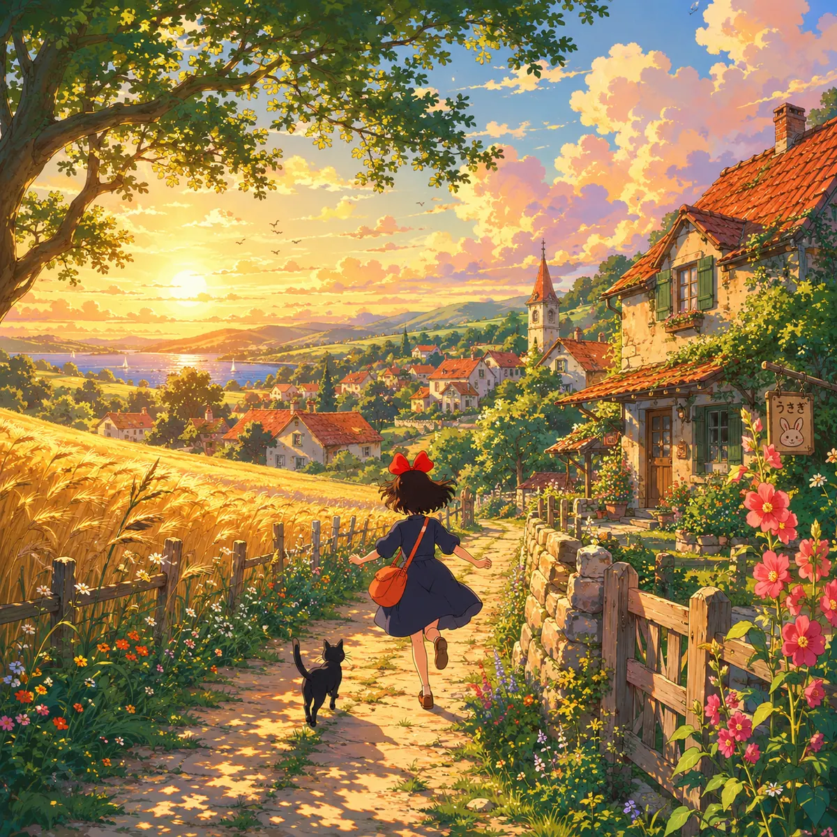 Ghibli-style countryside village